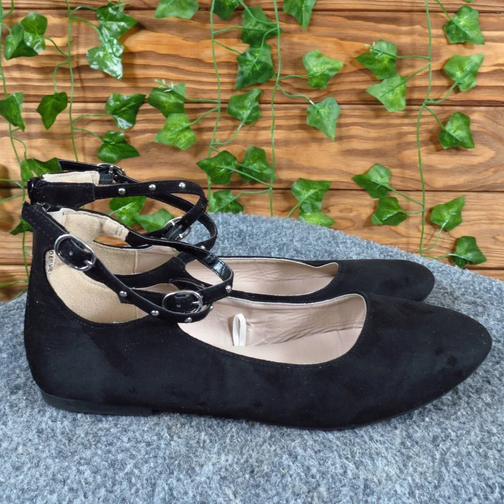 The Children's Place Girls 3 Black Textile Ankle Strap Ballet‎ Flats Dress Shoes